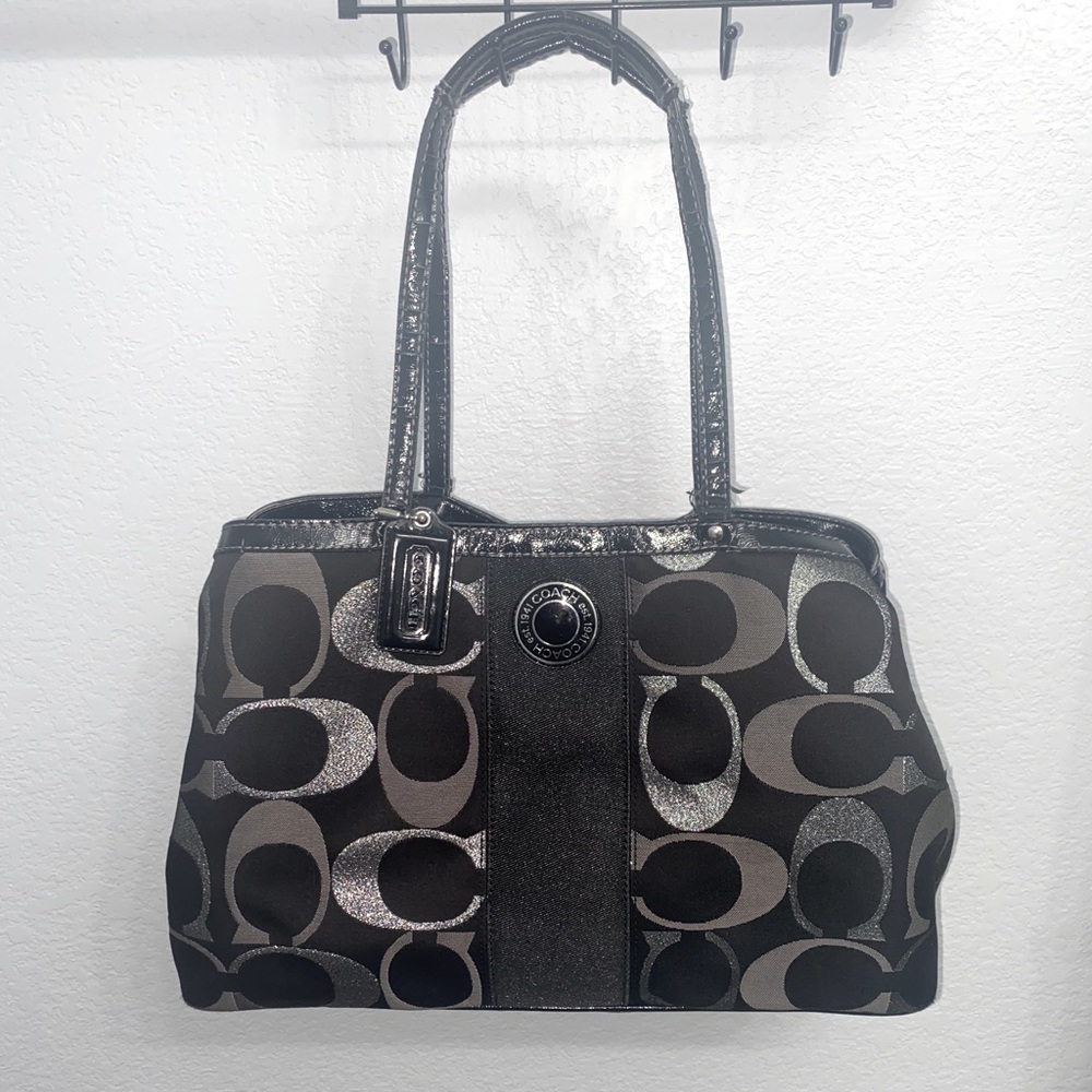 Coach Signature Stripe 3 Color Metallic BLACK/Multi Carryall F20427